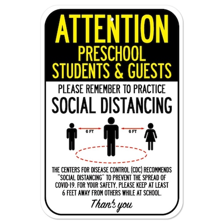 Signmission Public Safety Sign-Preschool Students & Guests Practice Social Distancing, 12" H, A-1218-25388 A-1218-25388